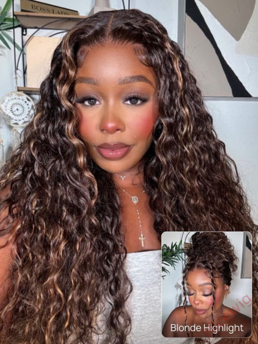 Glueless Black Mixed Brown Brazilian Curly Wig
